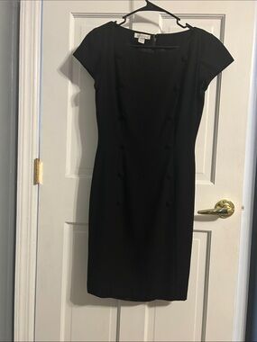 Ann Taylor Black Midi Sheath Dress with Covered Buttons